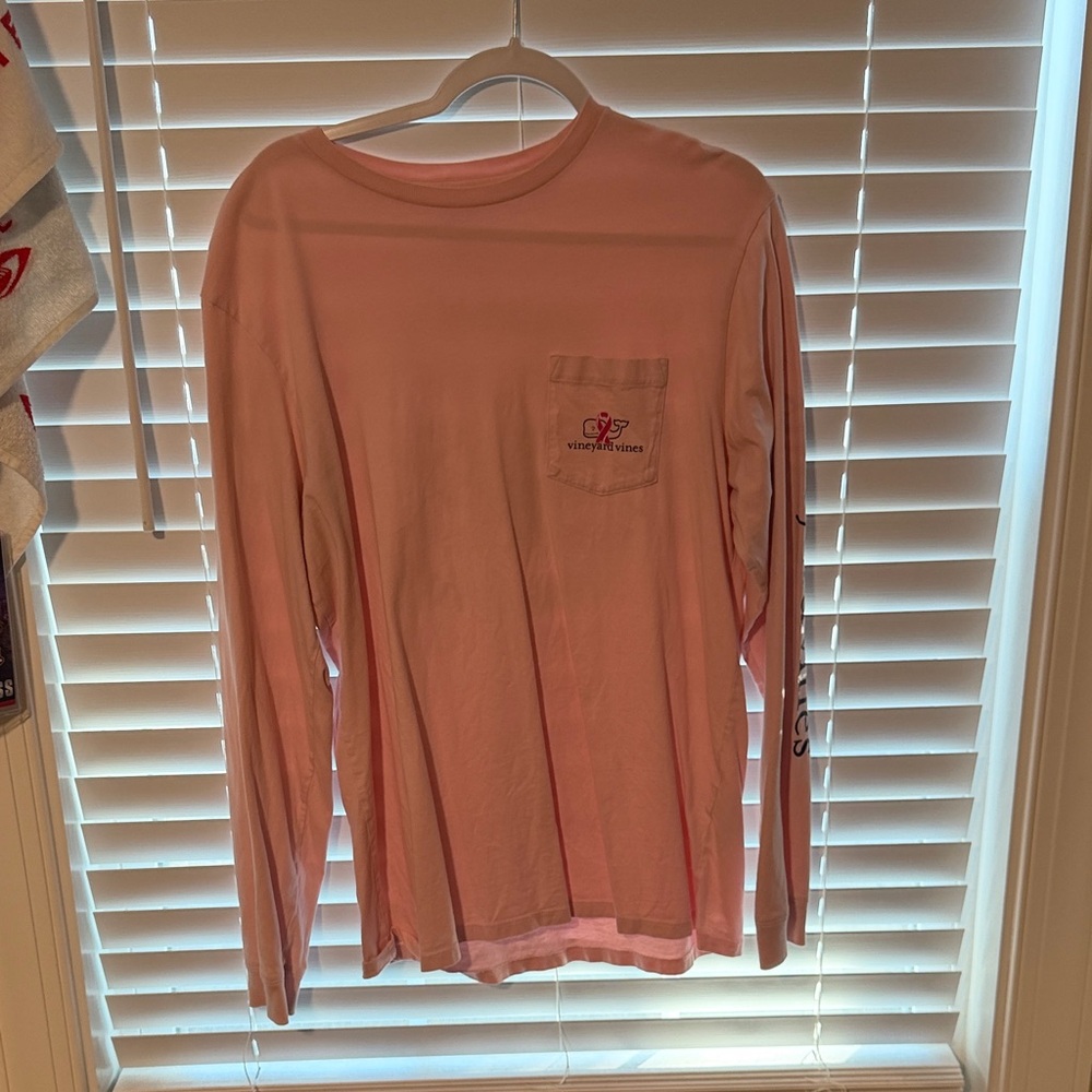 Pink Vineyard Vines Breast Cancer Awareness Long Sleeve Shirt with Pocket